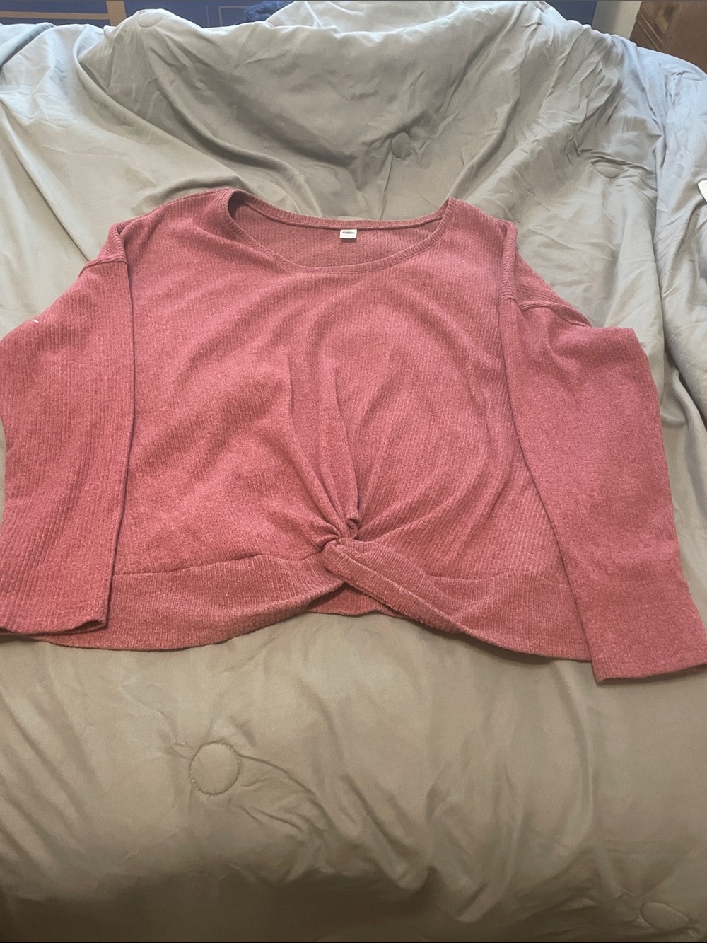 Old Navy Rose Pink Twist-Front Ribbed Long Sleeve Top